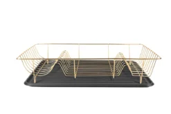 Abtropfgestell Lino – Goldfarbenes Design mit schwarzer Auffangschale