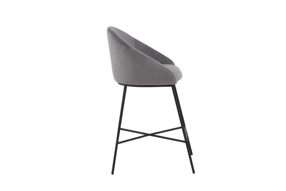 Barhocker Viola - aus Metall mit dunkelgrauem Samt-Bezug