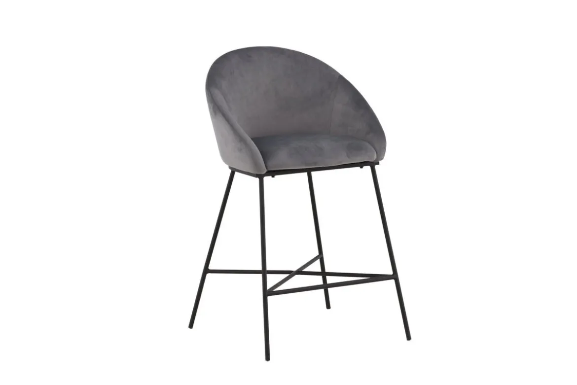 Barhocker Viola - aus Metall mit dunkelgrauem Samt-Bezug