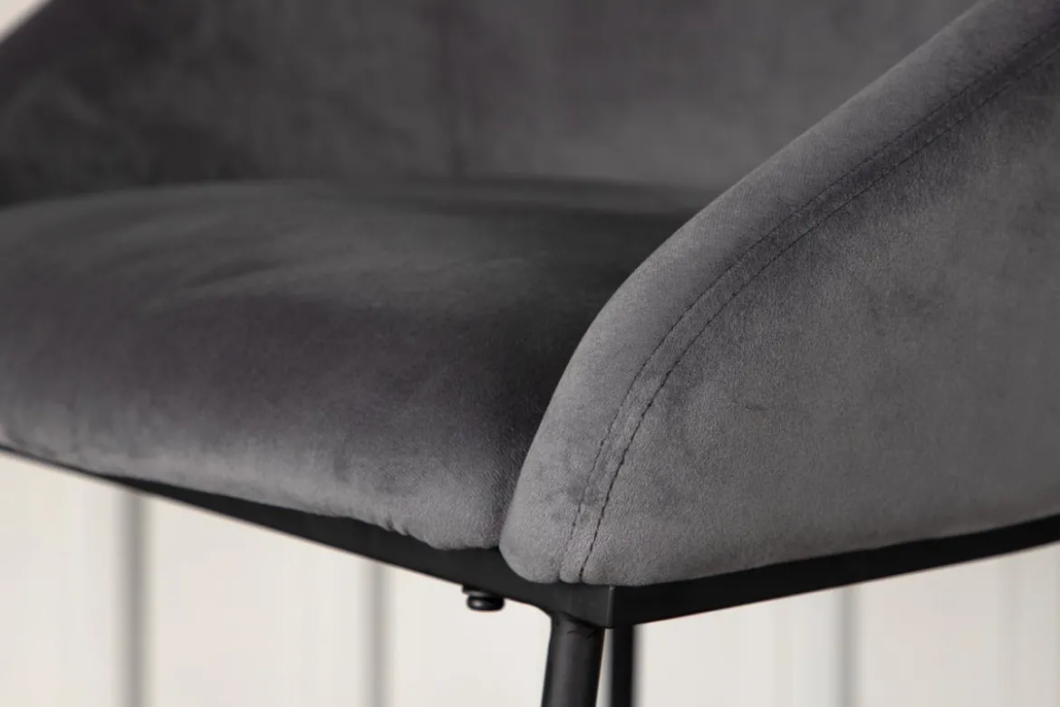 Barhocker Viola - aus Metall mit dunkelgrauem Samt-Bezug