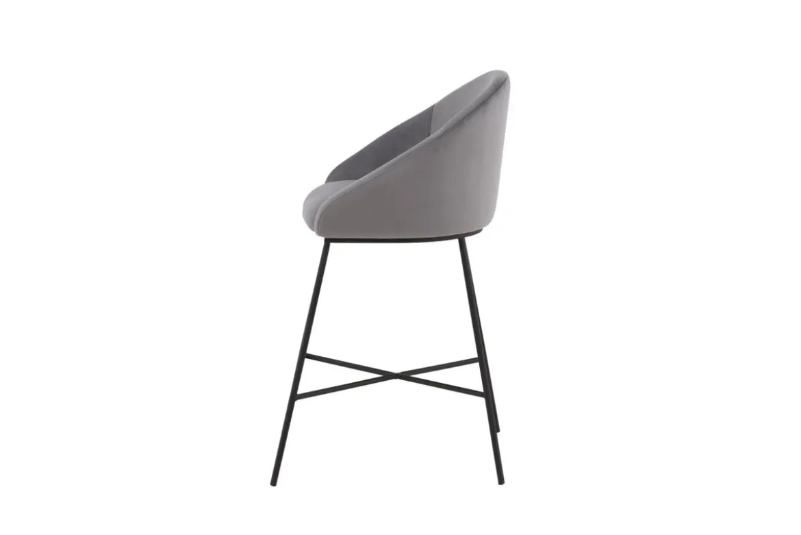 Barhocker Viola - aus Metall mit dunkelgrauem Samt-Bezug