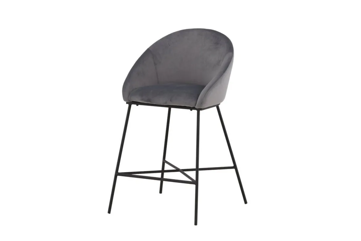 Barhocker Viola - aus Metall mit dunkelgrauem Samt-Bezug