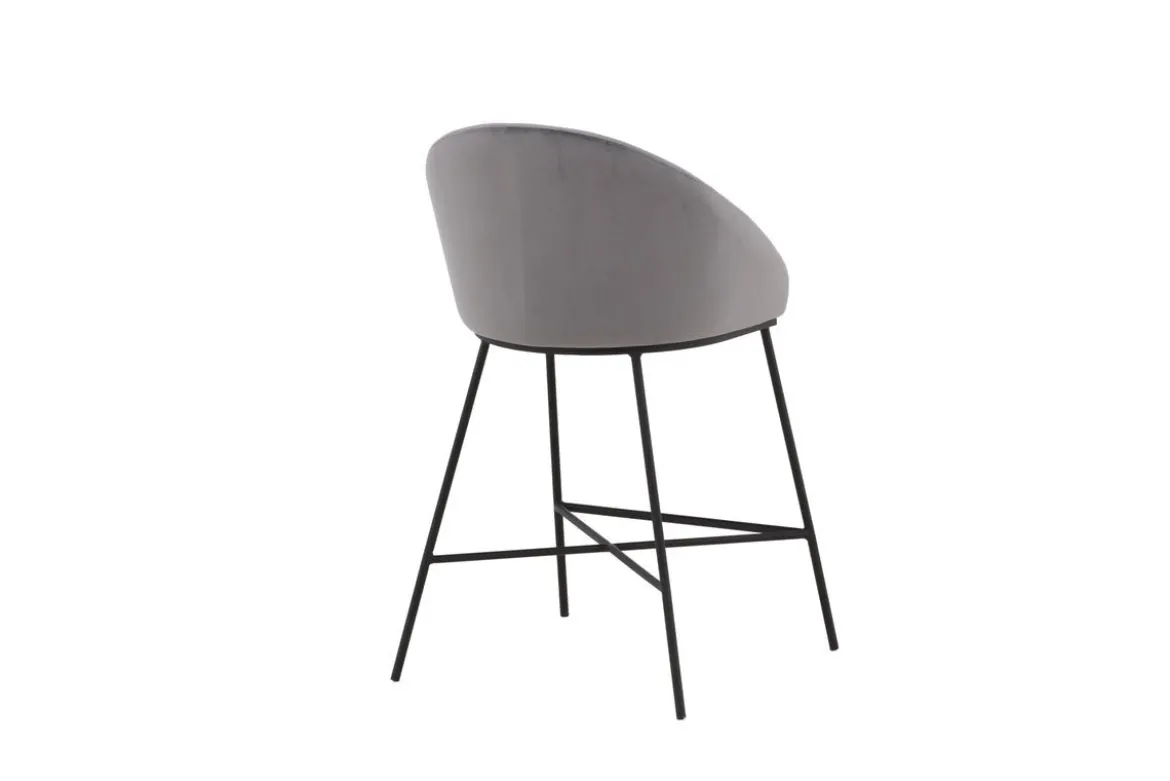 Barhocker Viola - aus Metall mit dunkelgrauem Samt-Bezug
