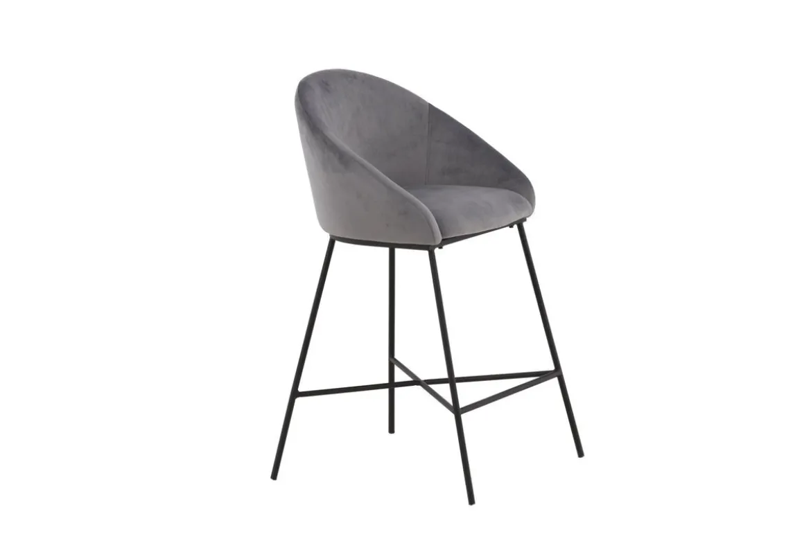Barhocker Viola - aus Metall mit dunkelgrauem Samt-Bezug