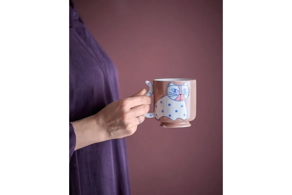 Becher-Set Aldra– Katzenmotiv Steingut (4-teilig)