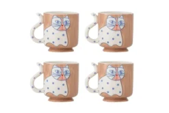 Becher-Set Aldra– Katzenmotiv Steingut (4-teilig)