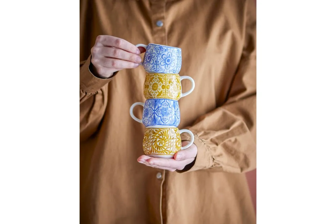 Becher-Set Eirvik – Blau- Orange Steingut (4-teilig)