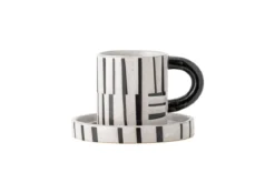 Becher-Set Evoa – Schwarz/Weiß Steingut mit Untertasse