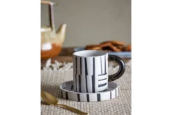 Becher-Set Evoa – Schwarz/Weiß Steingut mit Untertasse