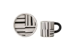 Becher-Set Evoa – Schwarz/Weiß Steingut mit Untertasse