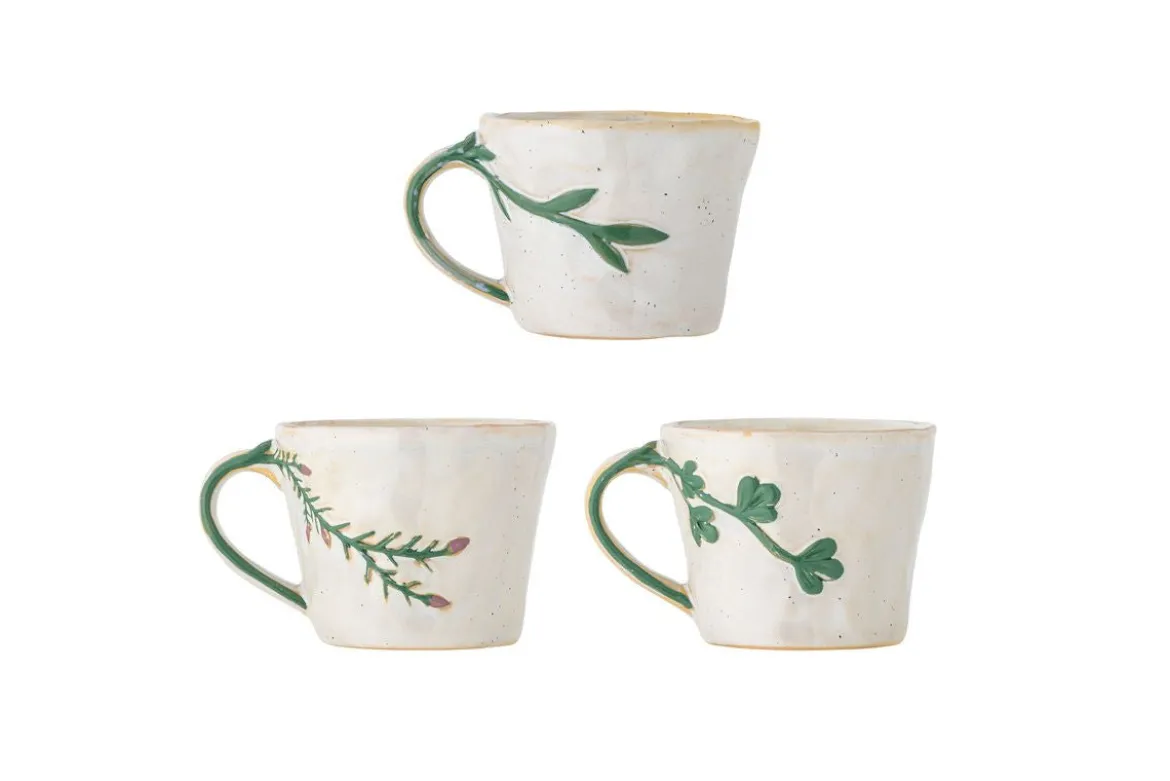 Becher-Set Kivon – Blumenmotiv Steingut (3-teilig)