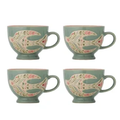 Becher-Set Lunelle – Handbemaltes Steingut mit floralen Motiven (4er-Set)
