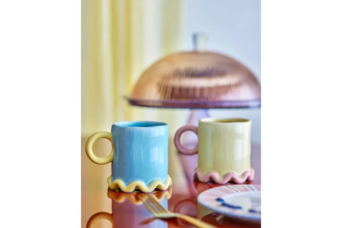 Becher-Set Marina – Handbemalte Farbakzente mit gewelltem Fuß (2er-Set)