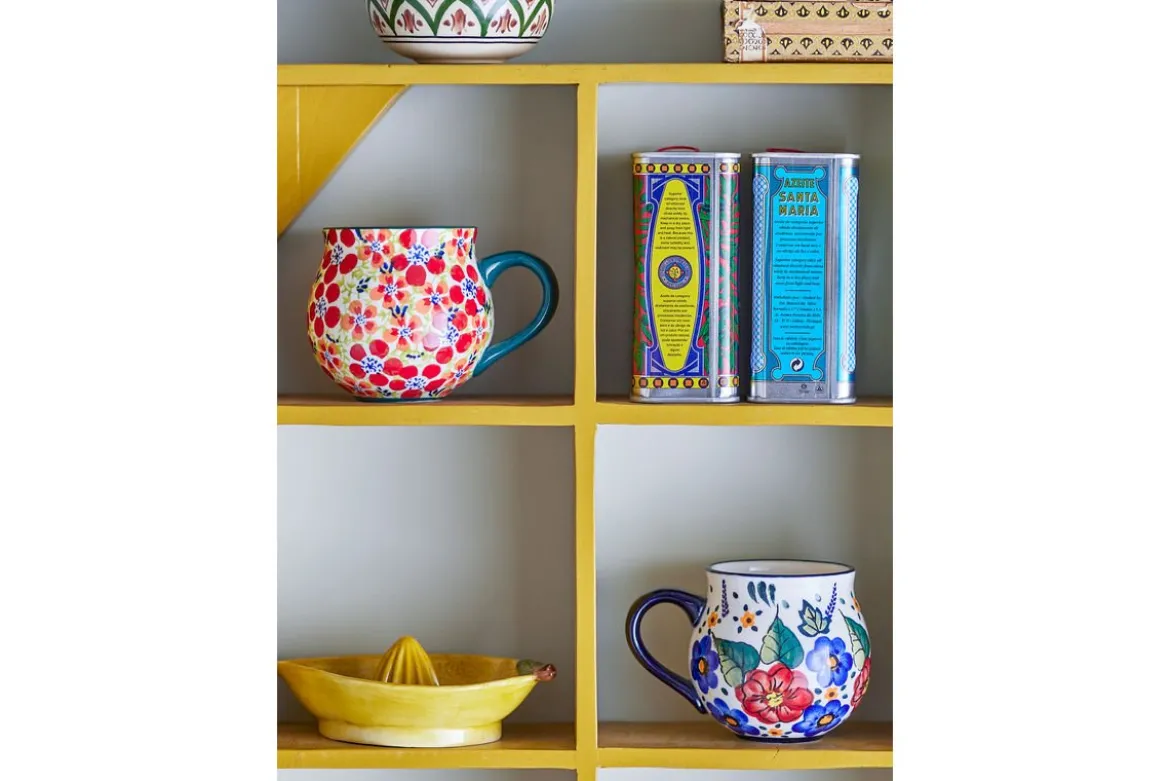 Becher-Set Naro – Blumenmotiv Steingut (2-teilig)
