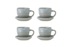 Becher-Set Skaro – Blau Steingut mit Untertasse (4-teilig)