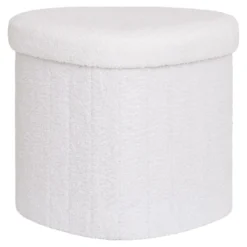 Beistellhocker Lumino Bouclé Weiß mit Stauraum