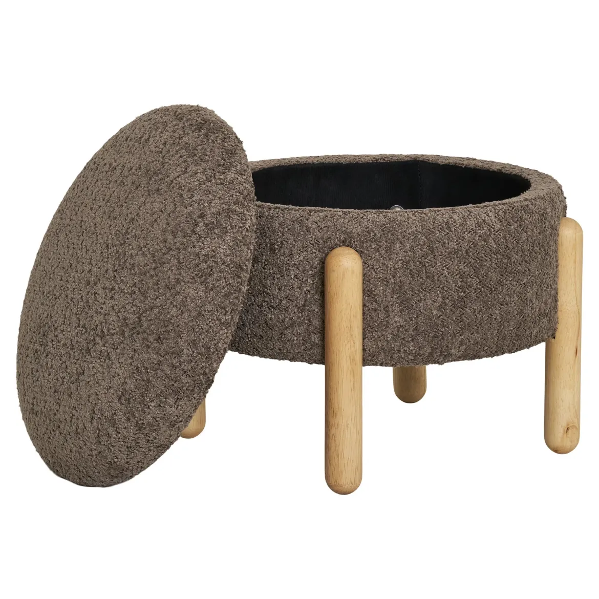 Beistellhocker Merino Bouclé Braun mit Stauraum