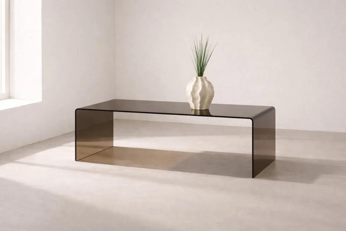 Beistelltisch Jorena - aus gebogenem, braunen Glas