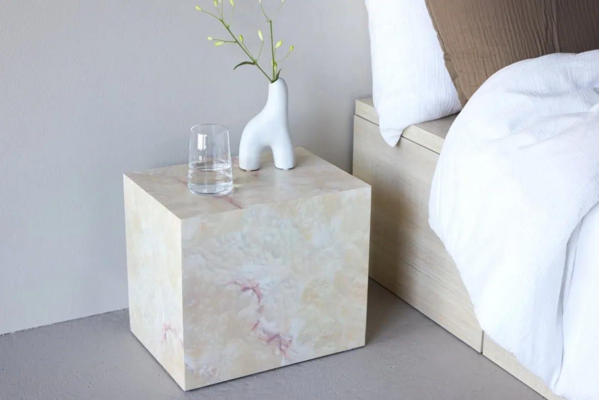 Beistelltisch Quadro – in Beige mit Steinoptik