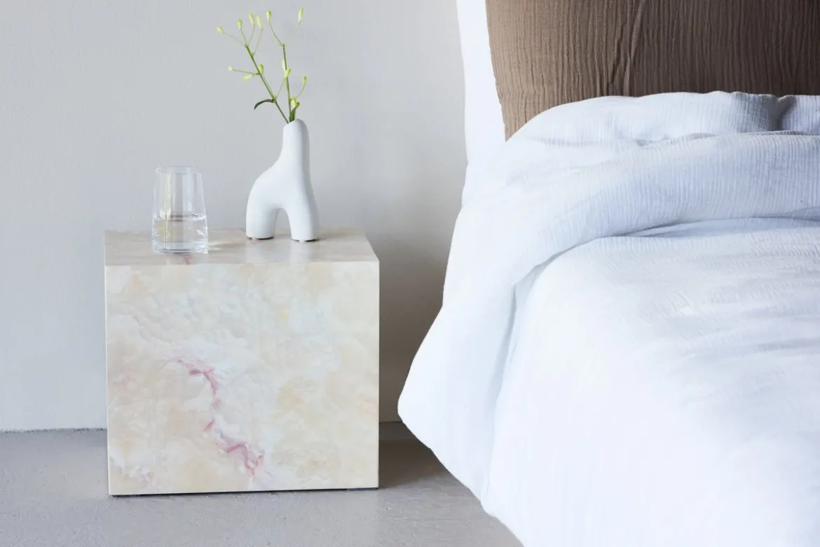 Beistelltisch Quadro – in Beige mit Steinoptik