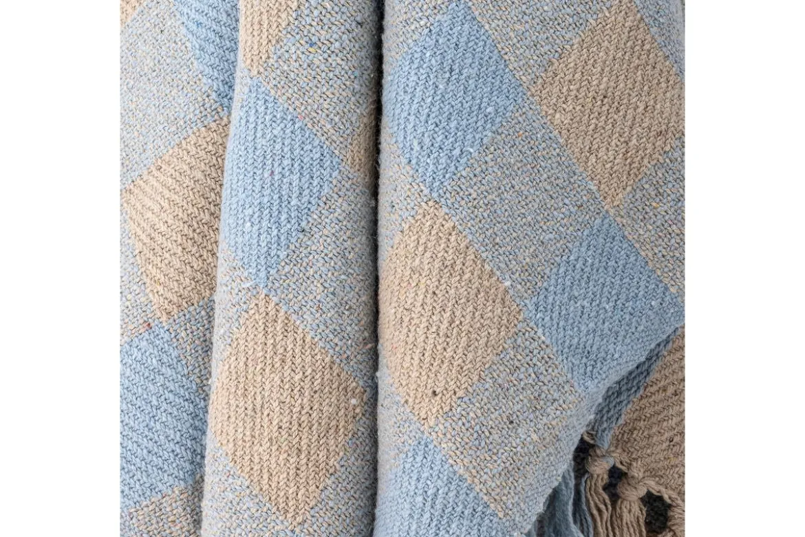 Überwurfdecke Ora – Blau, aus recycelter Baumwolle