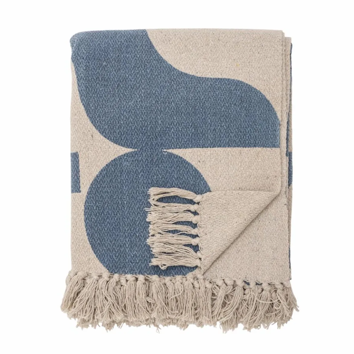 Überwurfdecke Romi – Blau, aus recycelter Baumwolle