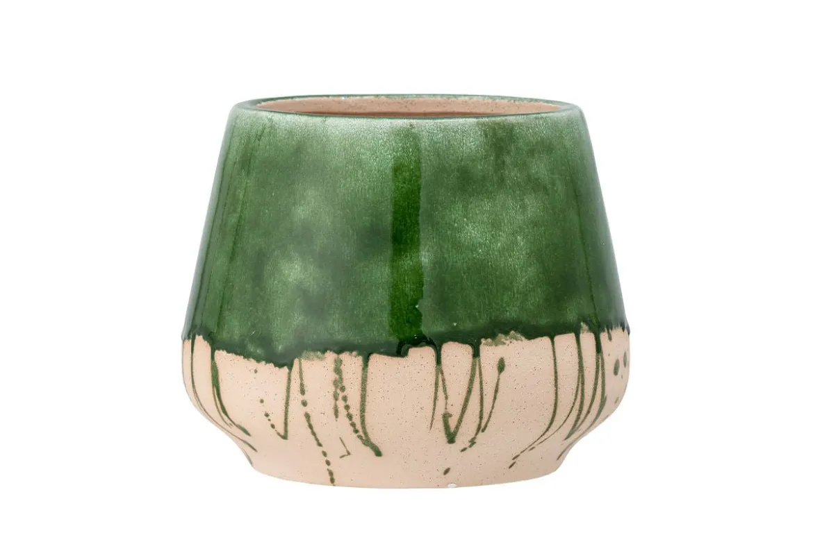 Blumentopf Avino – Reaktive Crackle-Glasur in Grün
