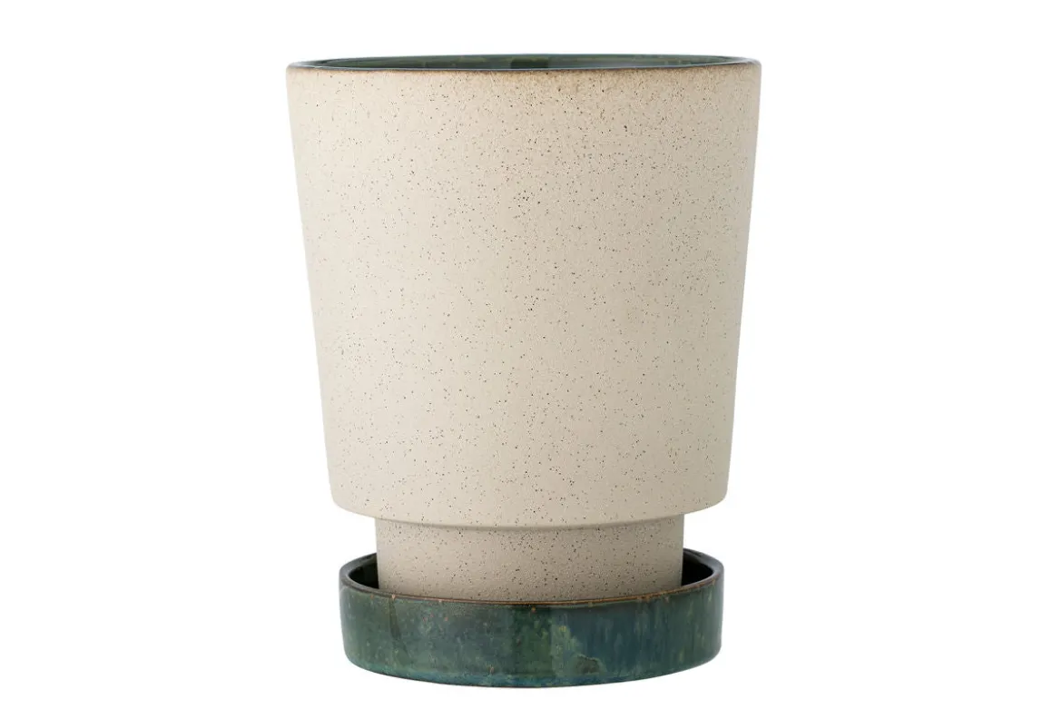 Blumentopf „Elvar“ mit Untertasse – Naturfarbenes Steingut