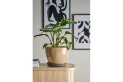Blumentopf Lunna – Naturglasur in Braun mit Untertasse