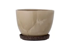 Blumentopf Lunna – Naturglasur in Braun mit Untertasse