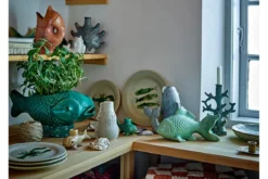 Blumentopf Marino – Steingut mit Fischform in Grün