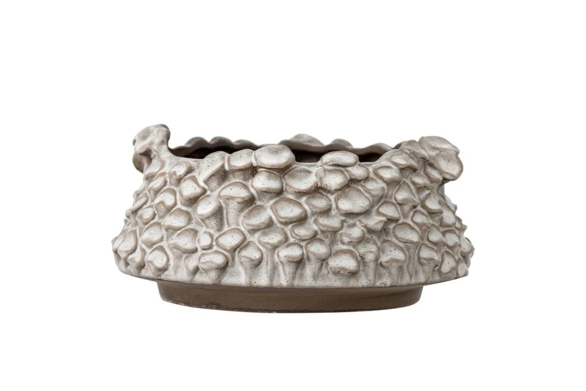 Blumentopf Myra – Skulpturaler Pilzlook in hellem Grau
