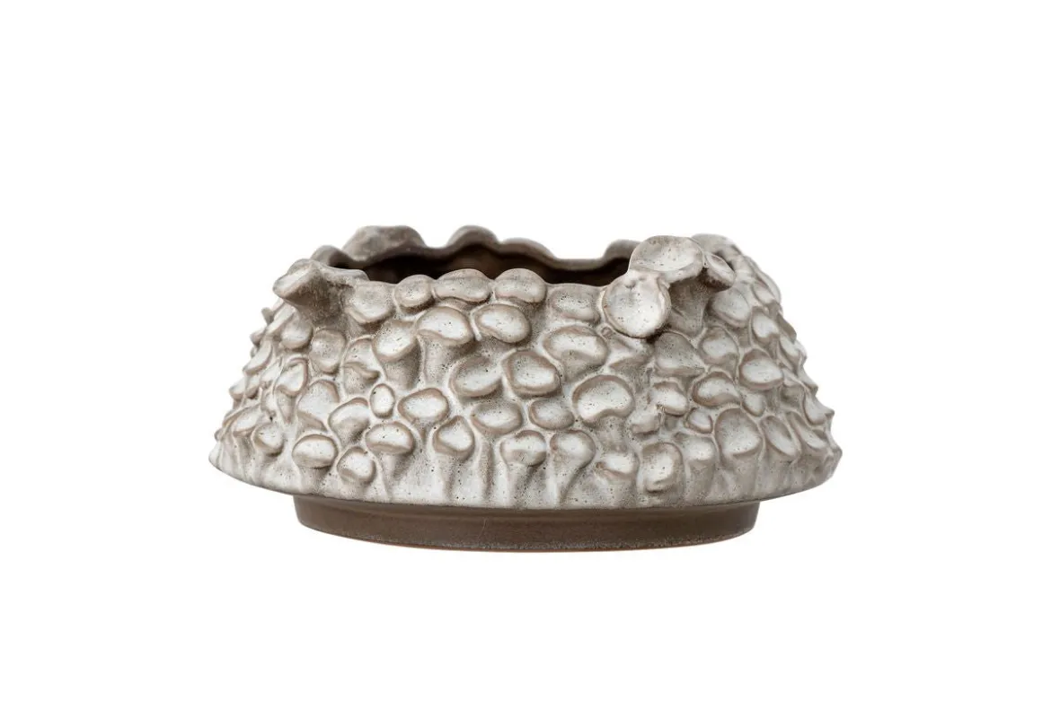 Blumentopf Myra – Skulpturaler Pilzlook in hellem Grau