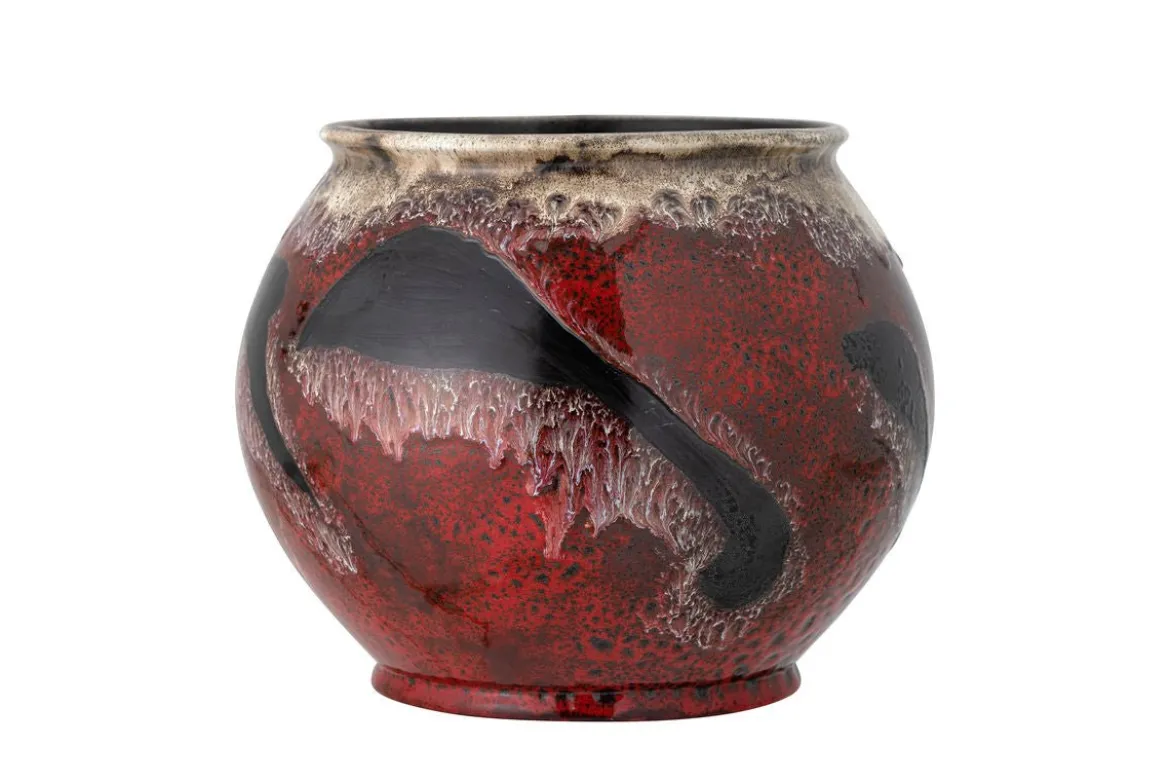 Blumentopf Smaragd – rot glasiertes Steingut