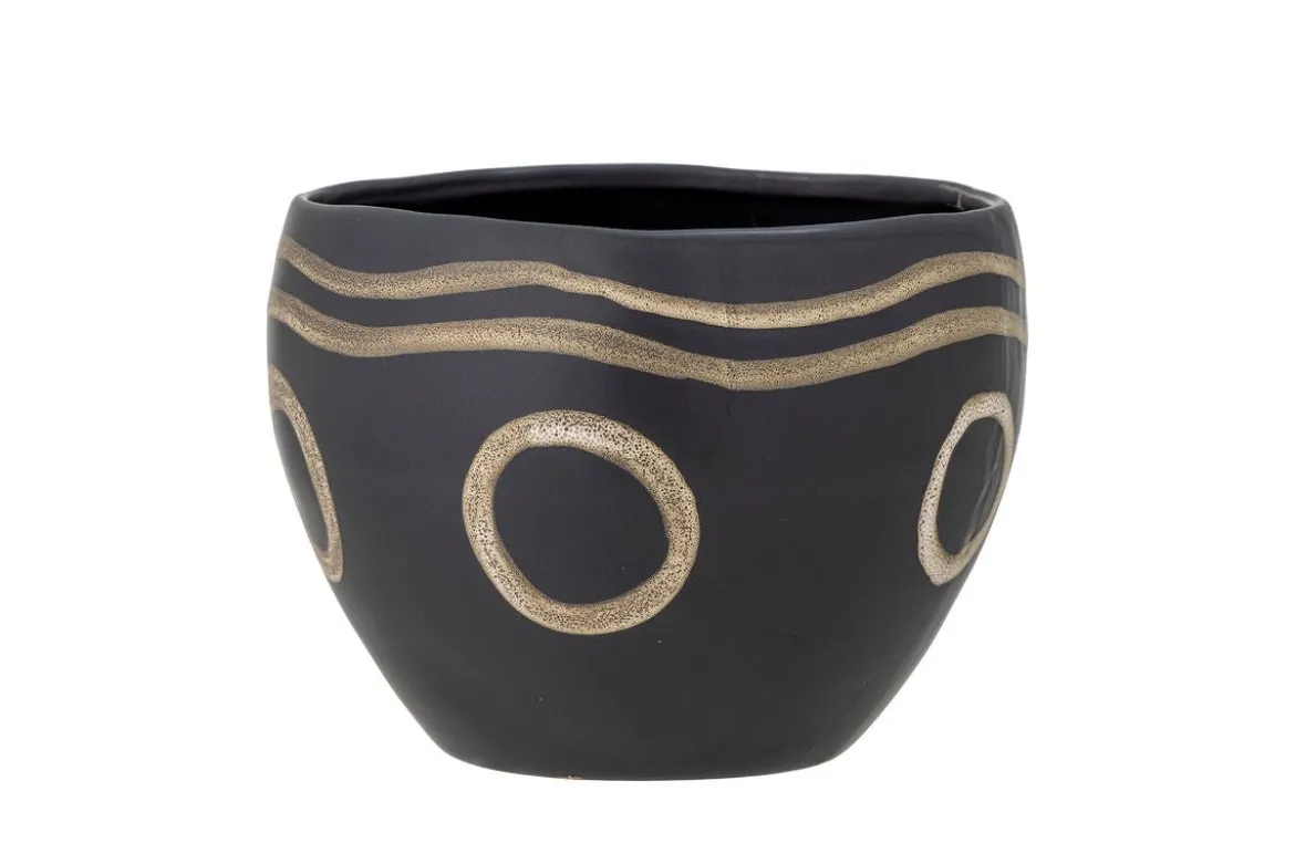 Blumentopf Tarek – Ethno-Design in Schwarz aus Steingut