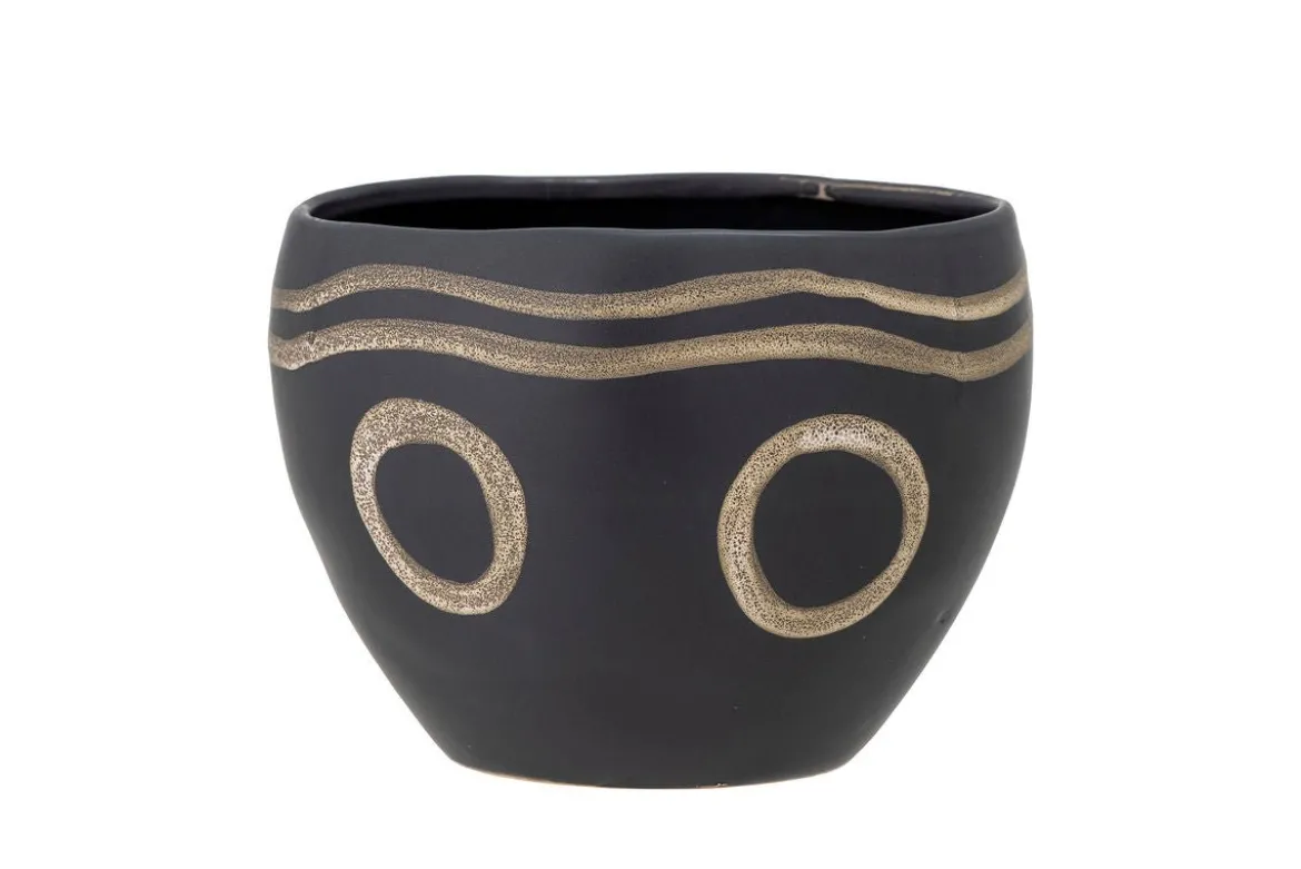 Blumentopf Tarek – Ethno-Design in Schwarz aus Steingut