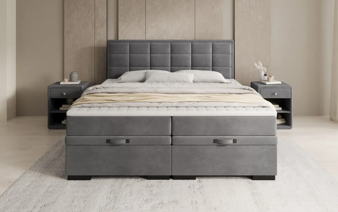 Boxspringbett Alessia mit Stauraum in Samt
