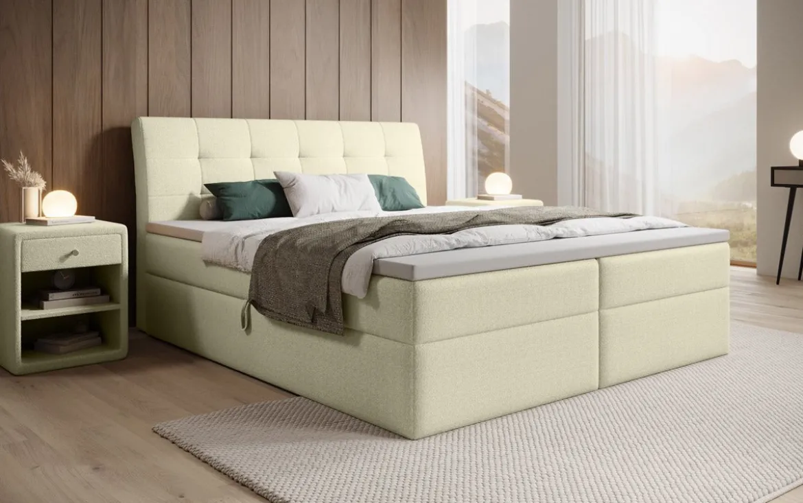 Boxspringbett Amalia Bouclé mit Stauraum