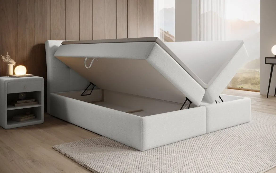 Boxspringbett Amalia Bouclé mit Stauraum