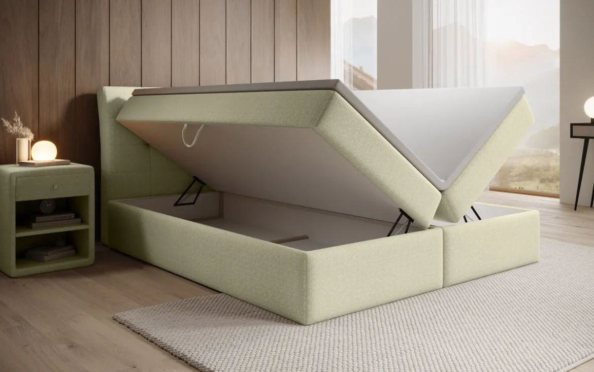Boxspringbett Amalia Bouclé mit Stauraum