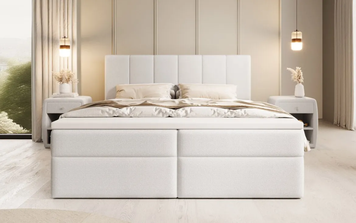 Boxspringbett Aurelia Bouclé mit Stauraum