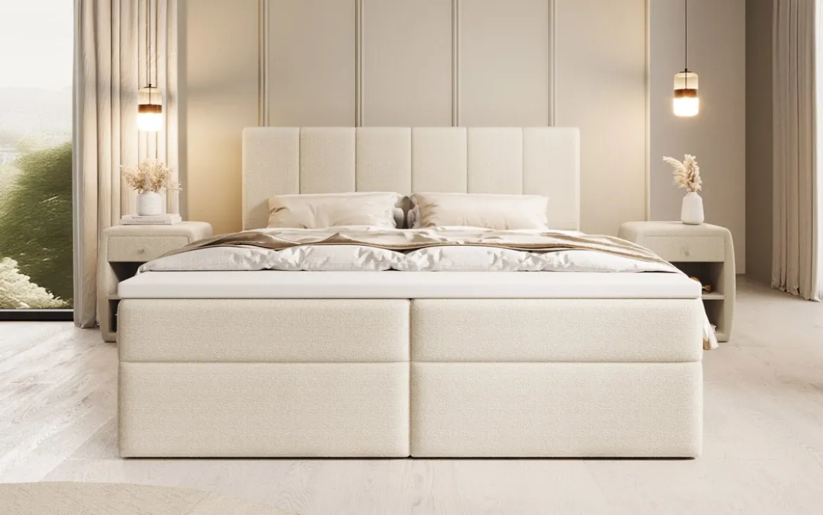 Boxspringbett Aurelia Bouclé mit Stauraum