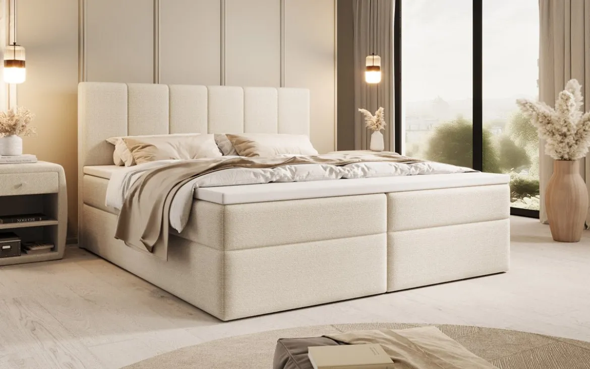 Boxspringbett Aurelia Bouclé mit Stauraum