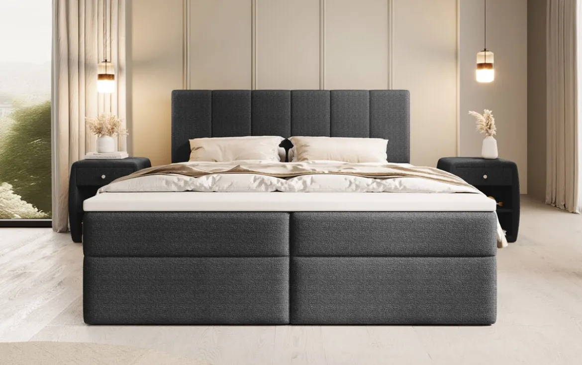 Boxspringbett Aurelia Bouclé mit Stauraum
