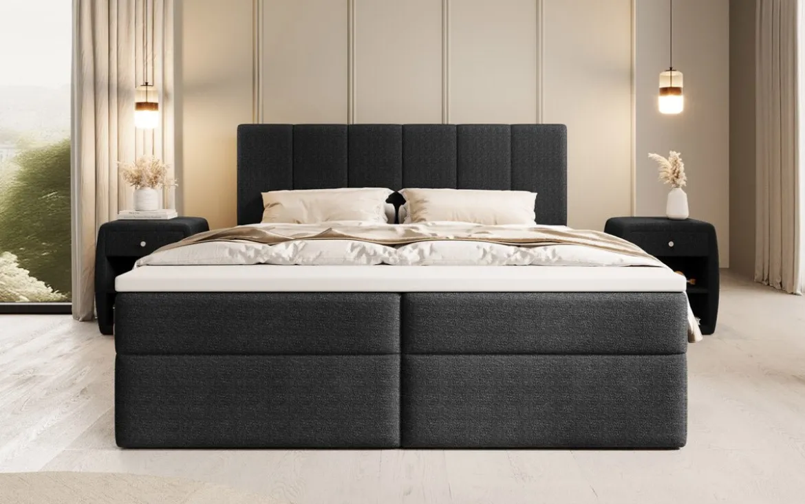 Boxspringbett Aurelia Bouclé mit Stauraum