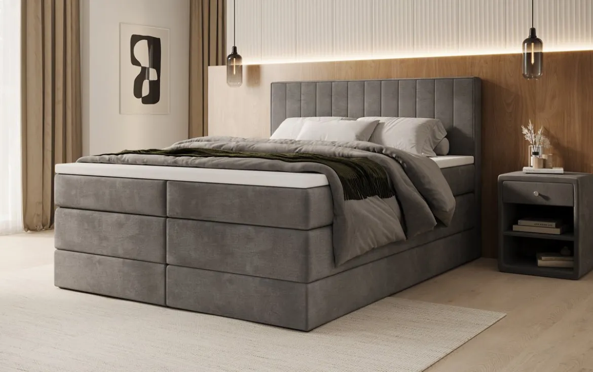 Boxspringbett Avera mit Stauraum in Samt