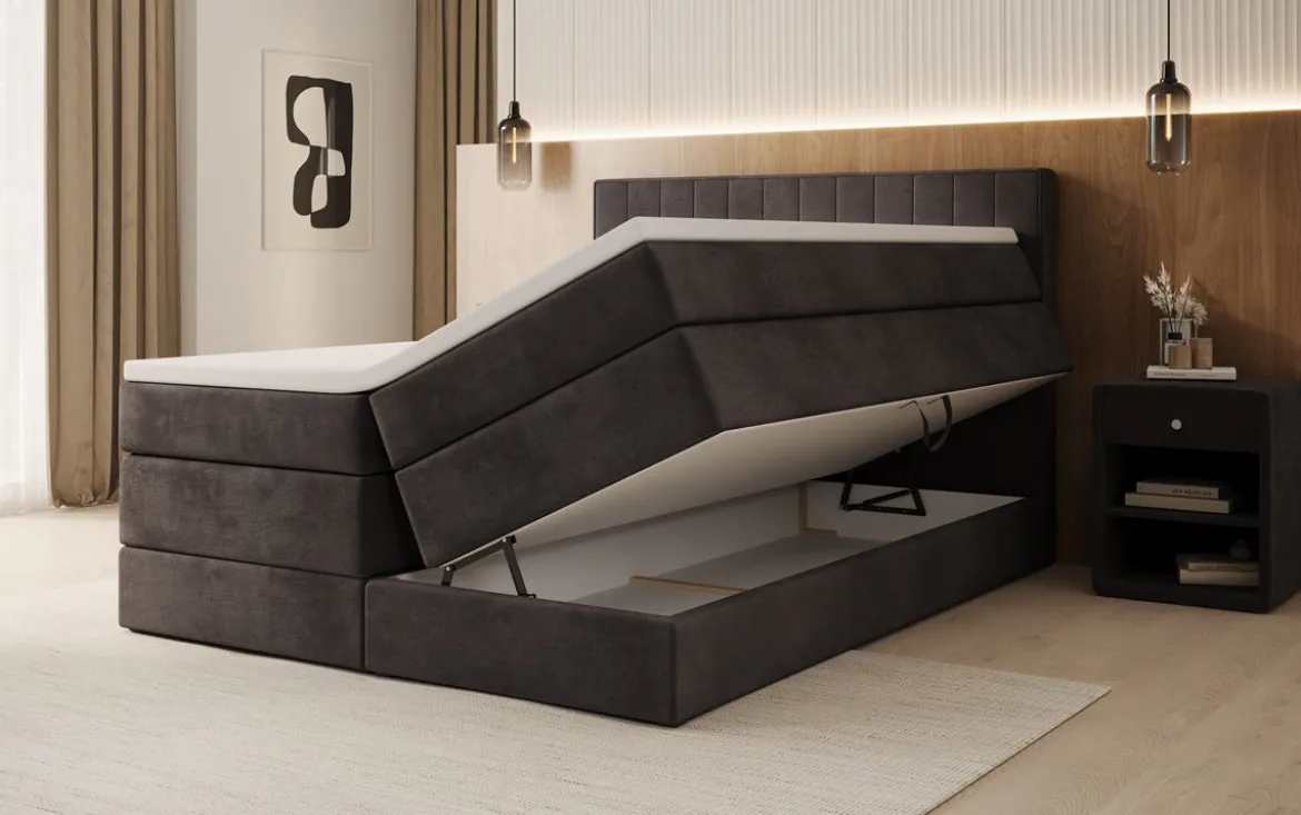 Boxspringbett Avera mit Stauraum in Samt