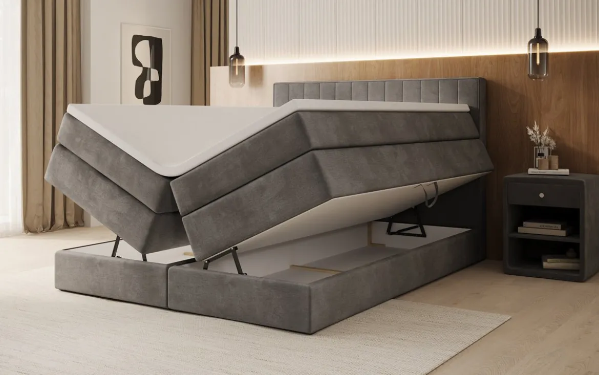 Boxspringbett Avera mit Stauraum in Samt