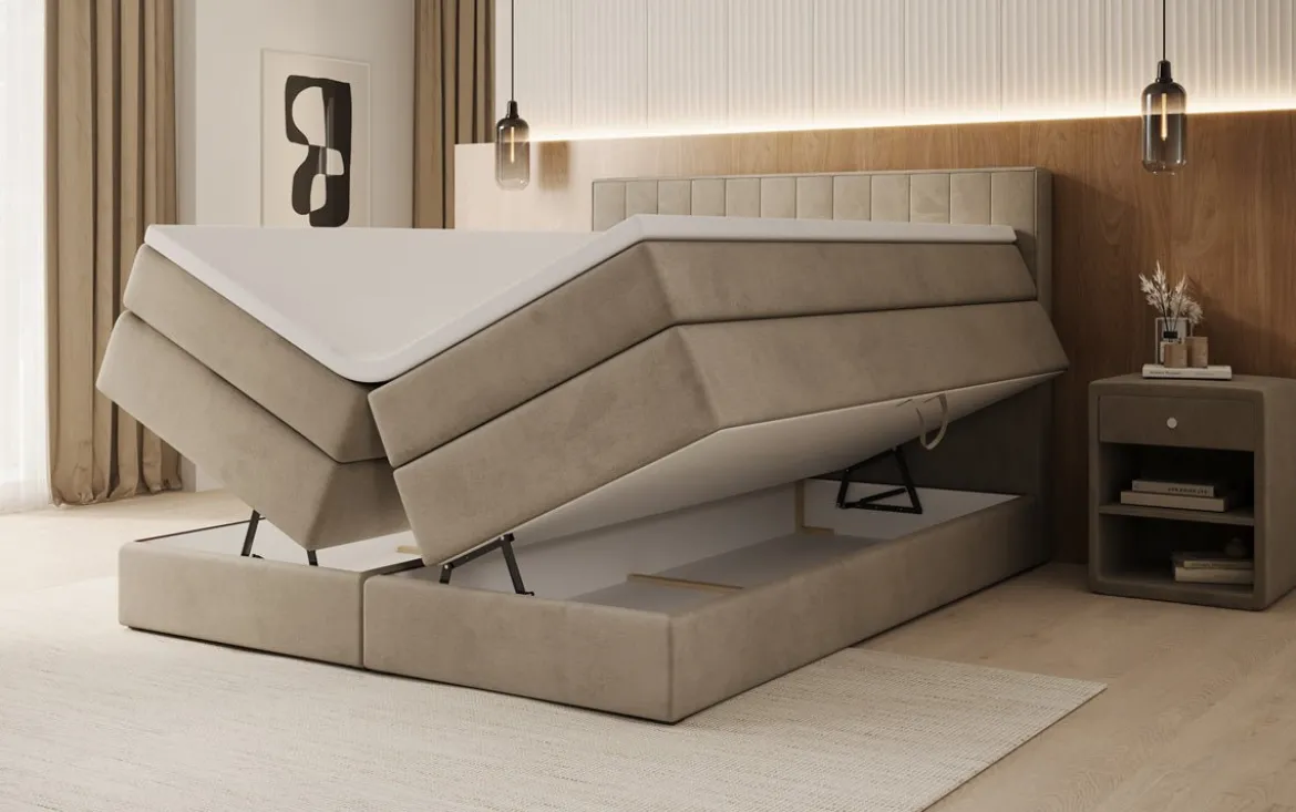 Boxspringbett Avera mit Stauraum in Samt