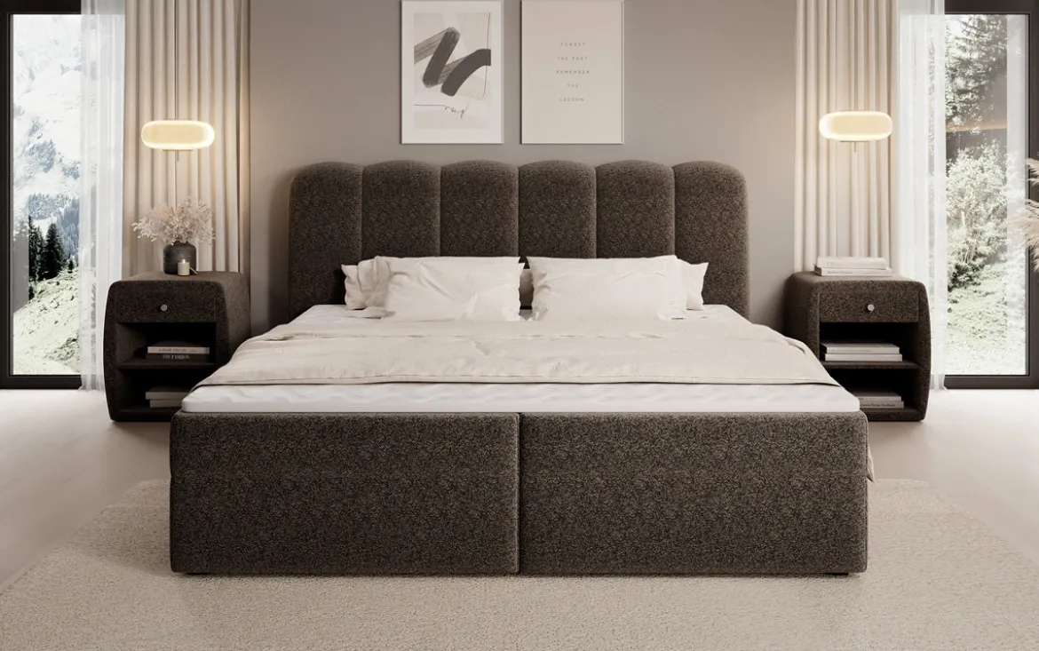 Boxspringbett Bologna in Strukturstoff mit Stauraum